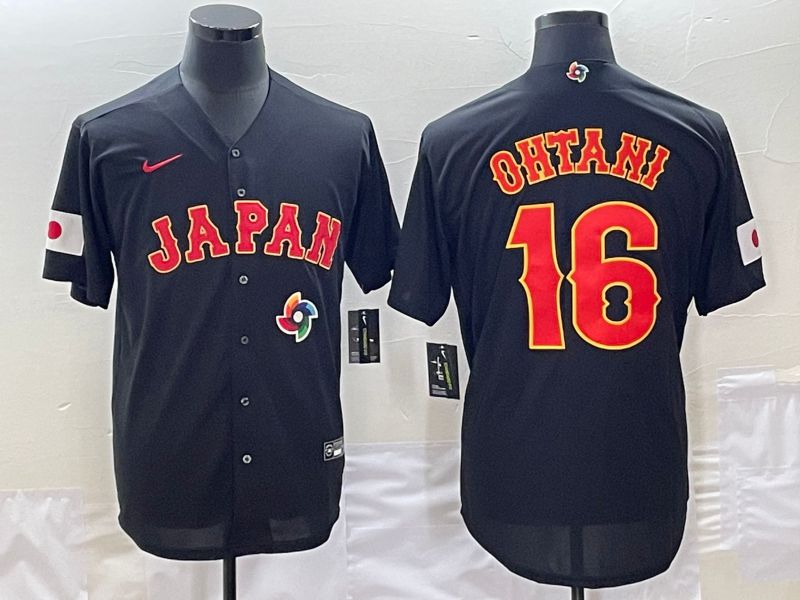 Men 2023 World Cub Japan #16 Ohtani Black Nike MLB Jersey10